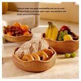 Rattan Woven Fruit Basket, Natural Round Bread Basket, Decorative Fruit Bowl for Kitchen Counter, Kitchen Storage Baskets for Vegetables, Eggs,Snacks