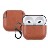 YQG 2021 Leather Case Compatible with AirPods 3rd Generation, Fully-Wrapped Portable Shockproof Leather Cover with Keychain for Apple Airpods 3 Charging Case for Women Men [Front LED Visible] Brown