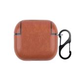 YQG 2021 Leather Case Compatible with AirPods 3rd Generation, Fully-Wrapped Portable Shockproof Leather Cover with Keychain for Apple Airpods 3 Charging Case for Women Men [Front LED Visible] Brown