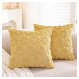 TAOSON Pack of 2, Spring Summer Farmhouse Mustard Yellow Flower Heart Sunflower Soft Plush Faux Fur Jacquard Throw Pillow Covers Soft Couch Pillowcases Cushion Covers for Living Room Bed Sofa 18 x 18