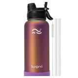 Swigina [2-IN-1 LID] Insulated Water Bottle with Silicone Boot (36hrs Cold/18hrs Hot) - DIY Stickers, Leakproof, BPA Free, 32 oz