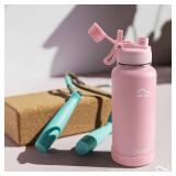 Swigina [2-IN-1 LID] Insulated Water Bottle with Silicone Boot (36hrs Cold/18hrs Hot) - DIY Stickers, Leakproof, BPA Free, 32 oz