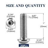1/4-20 x 1 Button Head Socket Cap Bolts Screws, 20Pcs 304 Stainless Steel 18-8, Allen Hex Drive, Bright Finish by SG TZH(with Hex Spanner)