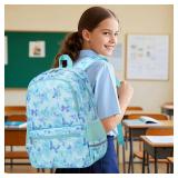 DSIUE Kids Backpack for Girls Elementary BookBags Teens Middle School Backpack with Lunch Box (Butterfly Green)