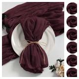 LZY 60 Pack Gauze Cheesecloth Napkins 20x20 Inch Dinner Cloth Napkins, Soft Boho Table Napkins Rustic Wrinkled Cheese Cloth Napkins Bulk for Wedding Party Baby Shower Event Decor (Burgundy)