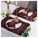 LZY 60 Pack Gauze Cheesecloth Napkins 20x20 Inch Dinner Cloth Napkins, Soft Boho Table Napkins Rustic Wrinkled Cheese Cloth Napkins Bulk for Wedding Party Baby Shower Event Decor (Burgundy)