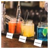 SBYURE 36 Mini Acrylic Sign Holder Name Card Price Tag Label Holder with 36 PCS Blank Labels Slanted L-Shape Plastic Name Card Price Card Tag Label Counter Top Stand