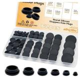 zDwfDc 62PCS 6 Sizes Black Rubber Plugs for Round Holes Silicone Plugs, 1 3/4 5/8 1/2 3/8 1/4 Round Hole Plug Snap Locking, Used for Furniture DD036-b