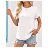 Imily Bela Womens Short Sleeve T Shirts Summer Crew Neck Dressy Casual Tops Basic Short Sleeve Trendy Tees White S