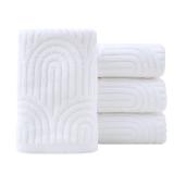 Pidada Hand Towels Set of 4 Striped Pattern 100% Cotton Absorbent Soft Decorative Towel for Bathroom (White)