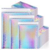 MOUCHOT Bubble Mailers, 50 Pack Holographic Bubble Mailers with 3 Sizes, Waterproof Self Seal Adhesive Foil Glitter Glamour Shipping Bags for Mailing, Packing, Small Business, Jewelry Makeup Supplies