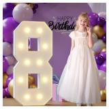 Marquee Numbers 8th-Birthday Large Decorations: 4ft Light Up Numbers Birthday Sign for Boy Girl Eight Year Old Anniversary Mosaic Party Decor Backdrop Big Foam Board Number 8
