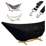 KRRRSJDJ Waterproof Hammock Cover for 10-15FT Hammock Stand,Outdoor Hammocks Covers with Zip and Elastic Ropes,Windproof Hammocks Cover for Outside,420D Heavy Duty Oxford (Black,9-10foot)
