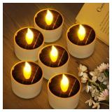 VOOKRY 6 Pcs Solar Tea Lights Outdoor - Flickering Solar Candle Lights Flameless Dusk to Dawn Lighting Waterproof Rechargeable LED Candles for Lantern Garden Camping Party Home Decorations,2.3