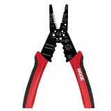 WGGE WG-015 Professional 8-inch Wire Stripper/Crimping Tool, Cable Cutter/Crimper, Wiring and Multi-Function Hand Tool, Red With Black