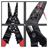 WGGE WG-015 Professional 8-inch Wire Stripper/Crimping Tool, Cable Cutter/Crimper, Wiring and Multi-Function Hand Tool, Red With Black