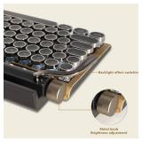 Adventurers Typewriter-Style Retro Mechanical Keyboard LED Backlight 83 Keys Bluetooth 5.0 Blue Axis Wood Color Panel Compatible with iOS/Android/Windows/Vista/Linux/Mac Office/Gaming, 12.8x6.6x1.6in