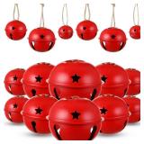 Zubebe 24 Pcs Christmas Bells Ornaments Metal Sleigh Bells with 3 Sizes 1.57 2.5 3.15 Christmas Tree Decor for Gift Wrapping Holiday Decoration Crafting (Red)