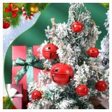 Zubebe 24 Pcs Christmas Bells Ornaments Metal Sleigh Bells with 3 Sizes 1.57 2.5 3.15 Christmas Tree Decor for Gift Wrapping Holiday Decoration Crafting (Red)