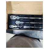 WORKPRO 4-Piece Flex Head Ratchet Set, 1/4, 3/8, 1/2 Drive, 3/8 Stubby, 72-Tooth Ratchet with Chromium Plating Quick Release Reversible Design, 5 Degree Swing