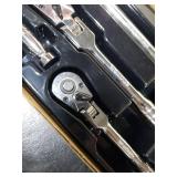 WORKPRO 4-Piece Flex Head Ratchet Set, 1/4, 3/8, 1/2 Drive, 3/8 Stubby, 72-Tooth Ratchet with Chromium Plating Quick Release Reversible Design, 5 Degree Swing