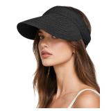 Sun Visor Hats for Women, UV Protection Straw Sun Hat, Packable Ponytail Beach Hat for Summer Travel & Outdoor Activities Black