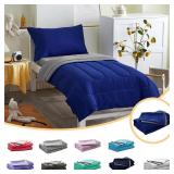 4 Pieces Toddler Bedding Set Ultra Soft and Breathable Toddler Comforter Sheet Set for Autumu and Winter- Includes Warm Comforter, Flat Sheet, Fitted Sheet and Pillowcase - Royal Blue & Gray