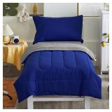 4 Pieces Toddler Bedding Set Ultra Soft and Breathable Toddler Comforter Sheet Set for Autumu and Winter- Includes Warm Comforter, Flat Sheet, Fitted Sheet and Pillowcase - Royal Blue & Gray