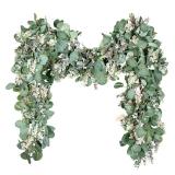 Ouddy Decor Eucalyptus Garland 6.56 Ft Lush Silver Dollar Leaves Boxwood with White Buds Artificial Faux Greenery Vines for Baby Shower Wedding Party Table Runner Room Home Mantle Decor