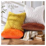 decorUhome Throw Pillow Covers 18x18 Inch Set of 2, Soft Plush Faux Wool Mustard Yellow Solid Couch Pillow Covers, Accent Farmhouse Neutral Square Pillow Cases for Sofa Bed Living Room