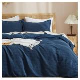 PHF Waffle Weave Duvet Cover Set Twin/Twin XL Size, No Snagging Soft Luxury Textured Breathable Comforter Cover for All Season 2pcs, Durable Bedding Duvet Set with 1 Pillow Sham, 68x90, Navy Blue