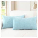 CaliTime Throw Pillow Covers Decorative 16 X 26 Inches Pack of 2 Cozy Chenille Cushion Cases for Couch Sofa Bed Living Room Home Light Blue Grey