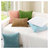 CaliTime Throw Pillow Covers Decorative 16 X 26 Inches Pack of 2 Cozy Chenille Cushion Cases for Couch Sofa Bed Living Room Home Light Blue Grey