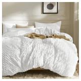 JELLYMONI Bright White Duvet Cover Full Size, 3pcs Washed Microfiber Bedding Set, Soft Breathable Seersucker Duvet Cover Set with Zipper Closure and Corner Ties for All Seasons
