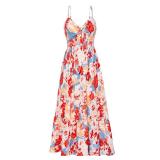 Women Casual Summer Dresses 2025 Spaghetti Strap Sleeveless Sundress Floral Ruffle Flowy Beach Long Dress L