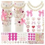 DoDoBeads 87 Pcs Junk Socks Charms Kit, Gold and Pink Charms for Socks, Brooches and Pins for Women, ShoeCharms with Bows, Sneakers DIY Kit with Pearls Rhinestones Chains