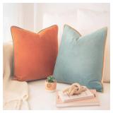 MONDAY MOOSE Decorative Throw Pillow Covers Cushion Cases, Set of 2 Soft Velvet Modern Double-Sided Designs, Mix and Match for Home Decor, Pillow Inserts Not Included (14x14 inch, Orange/Teal)