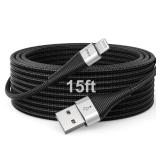 Extra Long iPhone Charger Cord 15FT [Apple MFi Certified] USB A to Lightning Cable Braided Fast Charging Cord Compatible with iPhone 14 Pro Max/Plus/13/12/11/X/XR/XS/SE/8/7/6/5/iPad - Black
