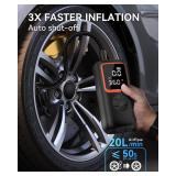 KOLTGOO Tire Inflator Portable Air Compressor - 150PSI Cordless Air Pump for Car Tires with Pressure Gauge & LED Light, 3X Faster Inflation Electric Air Compressor for Car Bikes, Motorcycle, Ball