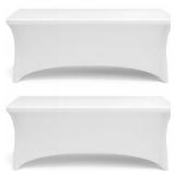 Stretch Spandex Table Covers 4FT, Pack of 2 Fitted Tablecloths for Rectangle Tables, Stretchy Wrinkle Resistant Folding Table Cover, White