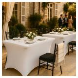 Stretch Spandex Table Covers 4FT, Pack of 2 Fitted Tablecloths for Rectangle Tables, Stretchy Wrinkle Resistant Folding Table Cover, White