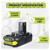 LUMSING 3.6Ah 2Pack Lithium-ion Compatible with Ryobi 18V Cordless Power Tools Replacement for Ryobi 18V Battery