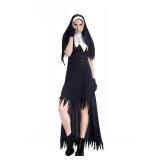 Colorful House Halloween The Scary Nun Costume For Women (Black, 3X-Large)