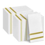 Biocean 200 Pack Napkins Disposable Guest Towels Linen-Feel Decorative Napkins Soft and Absorbent Dinner Paper Hand Towels for Bathroom Party Powder Room Hotel Fancy Restaurant (200, Gold Line)
