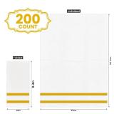 Biocean 200 Pack Napkins Disposable Guest Towels Linen-Feel Decorative Napkins Soft and Absorbent Dinner Paper Hand Towels for Bathroom Party Powder Room Hotel Fancy Restaurant (200, Gold Line)