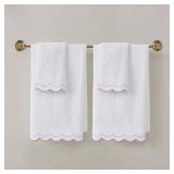 Peri Home 4 Piece Towel Set, 2 Bath Towels 2 Hand Towels, 500 GSM, 100% Cotton Towel for Bathroom, Embroidered, Soft & Absorbent, White with Blush Scallop
