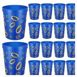 Qinyoung 24 Pcs Blue with Gold Ring Print Themed Birthday Party Supplies Plastic Cups Reusable 16oz Cups for Cartoon Theme Birthday Party Holiday Events Decoration Favors