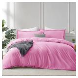 Hearth & Harbor Light Pink Duvet Cover Queen Size - 3 Piece Queen Duvet Cover Set, Soft Double Brushed Queen Size Duvet Covers with Button Closure, 1 Duvet Cover 90x90 inches and 2 Pillow Shams