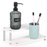 Segbeauty 2 Tier Fast Dry Diatomaceous Vanity Tray, 11x4.3in Water Absorbing Stone Drying Tray, Quick Drying Bathroom Counter Dish Soap Dispenser Rack, Kitchen Counter Sink Organizer Sponge Holder