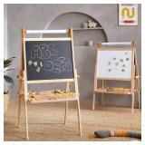 Tiny Land Easel for Kids, Double-Sided Magnetic Easel, Adjustable Wooden Kids Art Easel with Paper Roll, Learning-Toy for 3,4,5,6,7,8 Years Old Boy & Girls